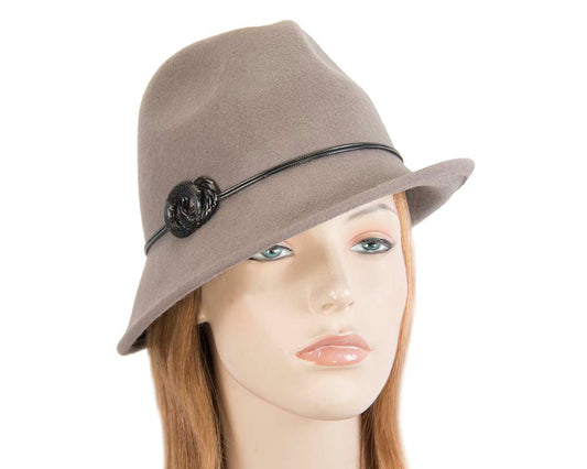 Grey ladies fashion felt trilby hat by Max Alexander-0