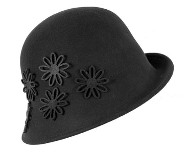 Black felt cloche hat with flowers by Max Alexander-1