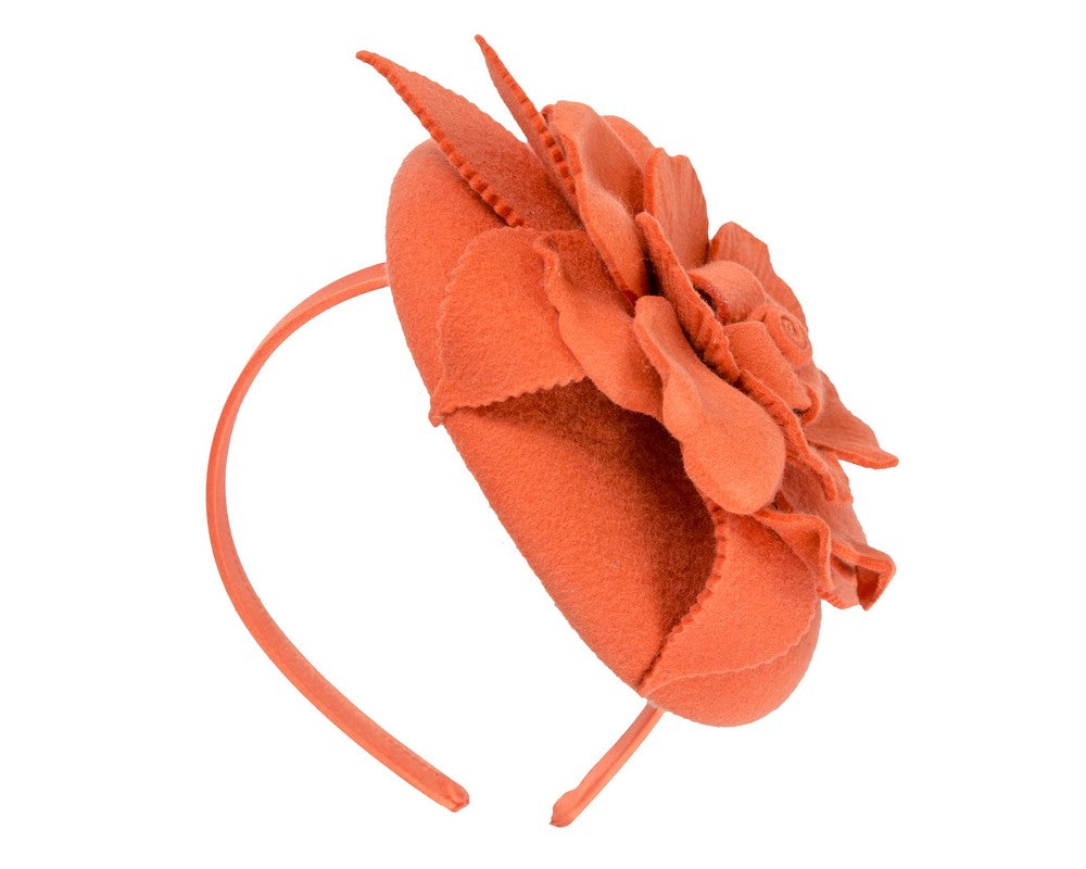 Orange winter pillbox fascinator by Max Alexander