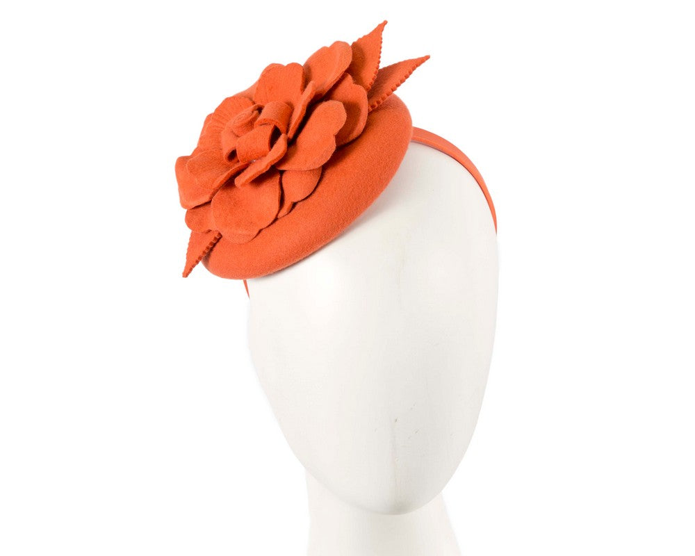 Orange winter pillbox fascinator by Max Alexander
