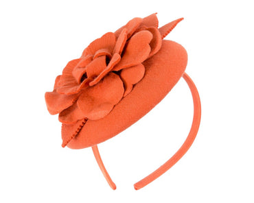 Orange winter pillbox fascinator by Max Alexander
