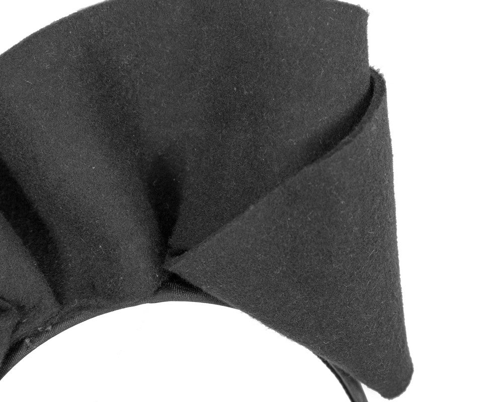 Black felt winter racing fascinator by Max Alexander