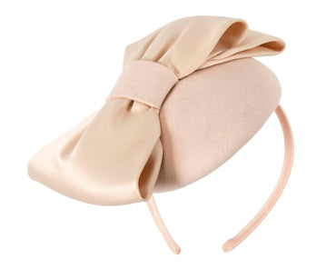 Nude winter pillbox fascinator with bow-1