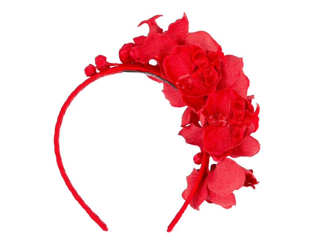 Red orchid flower headband fascinator