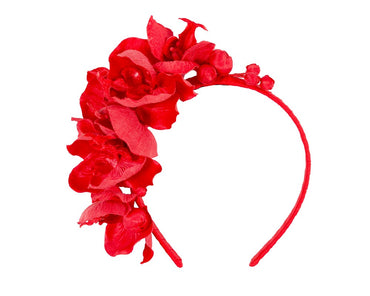Red orchid flower headband fascinator