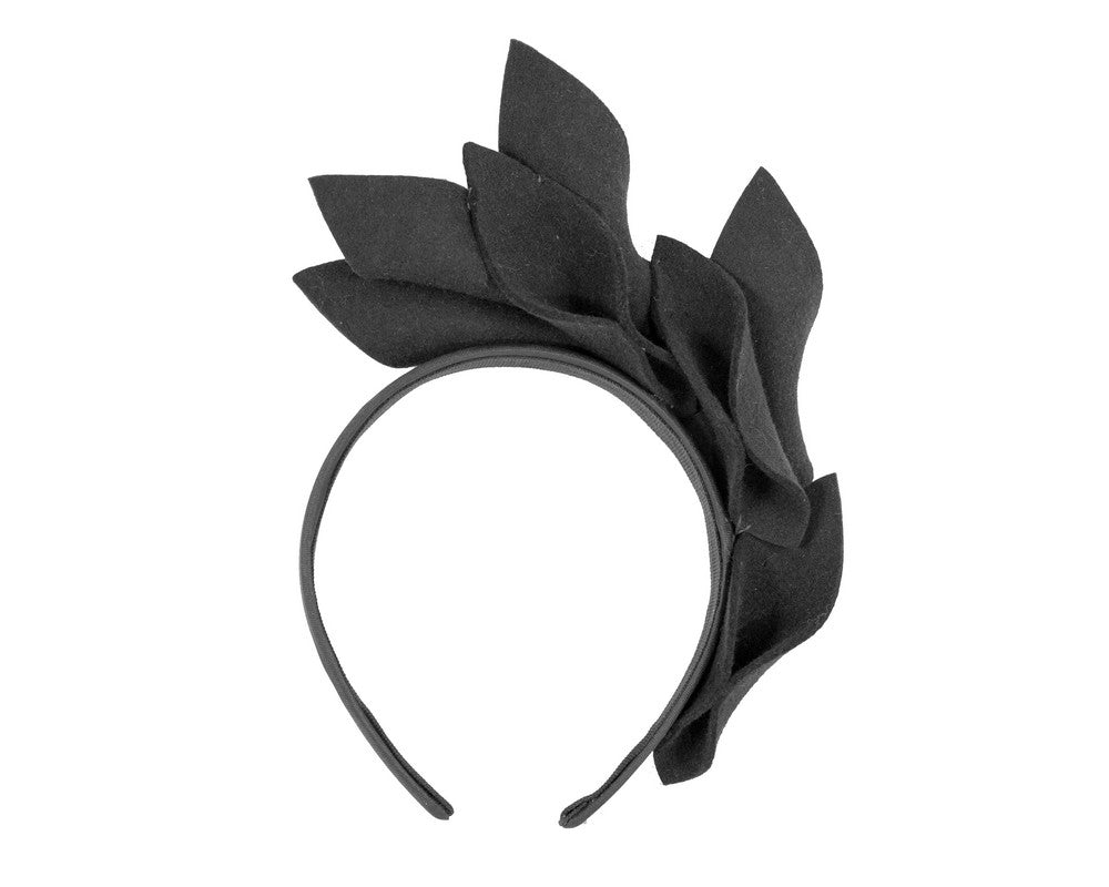 Black felt flowers winter racing fascinator by Max Alexander
