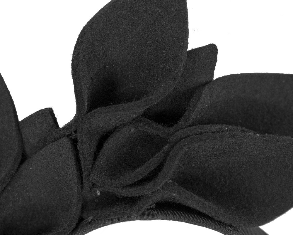 Black felt flowers winter racing fascinator by Max Alexander