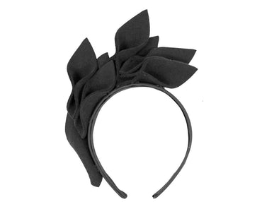Black felt flowers winter racing fascinator by Max Alexander