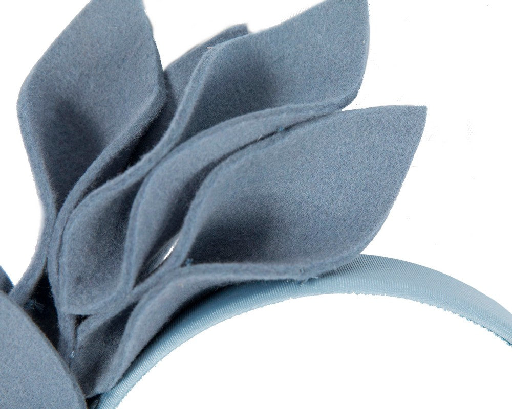 Light blue felt flowers winter racing fascinator by Max Alexander