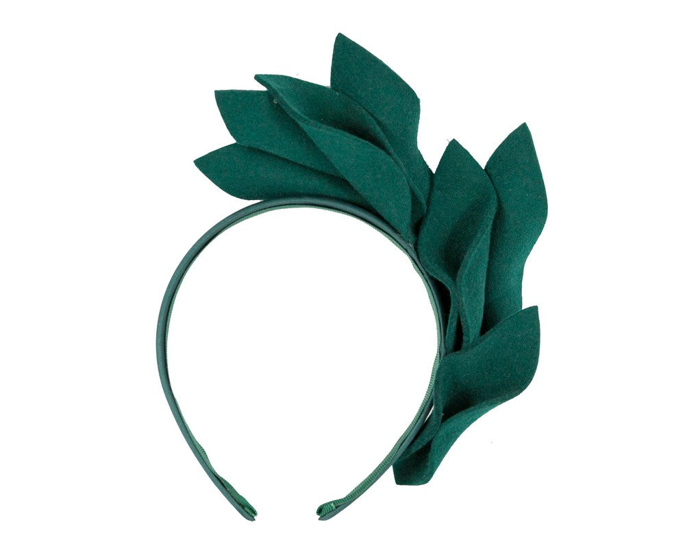 Green felt flowers winter racing fascinator by Max Alexander