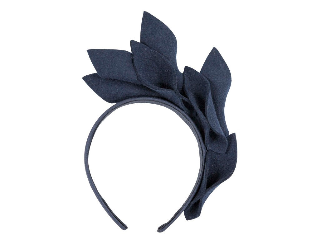Navy felt flowers winter racing fascinator by Max Alexander