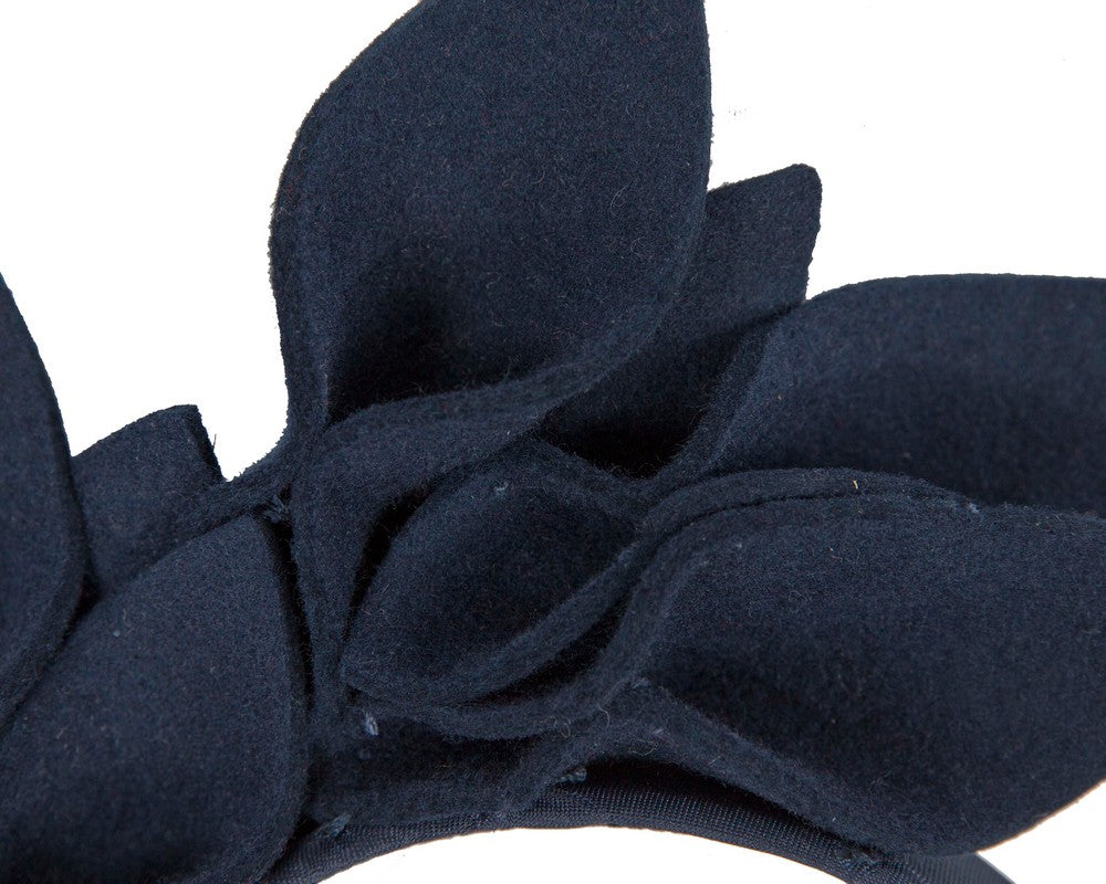 Navy felt flowers winter racing fascinator by Max Alexander