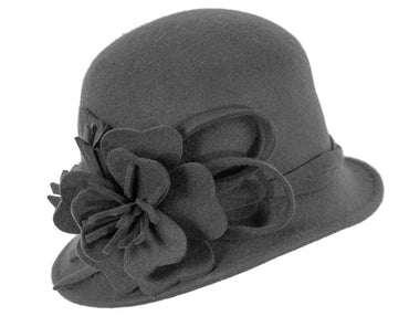 Black felt winter hat with flower by Max Alexander J437