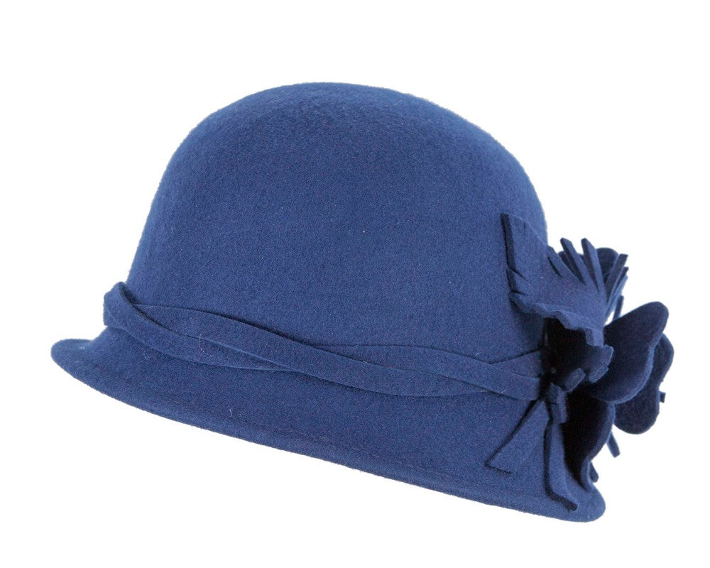 Blue felt winter hat with flower by Max Alexander-4