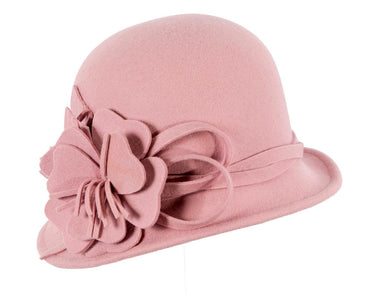Pink felt winter hat with flower by Max Alexander J437