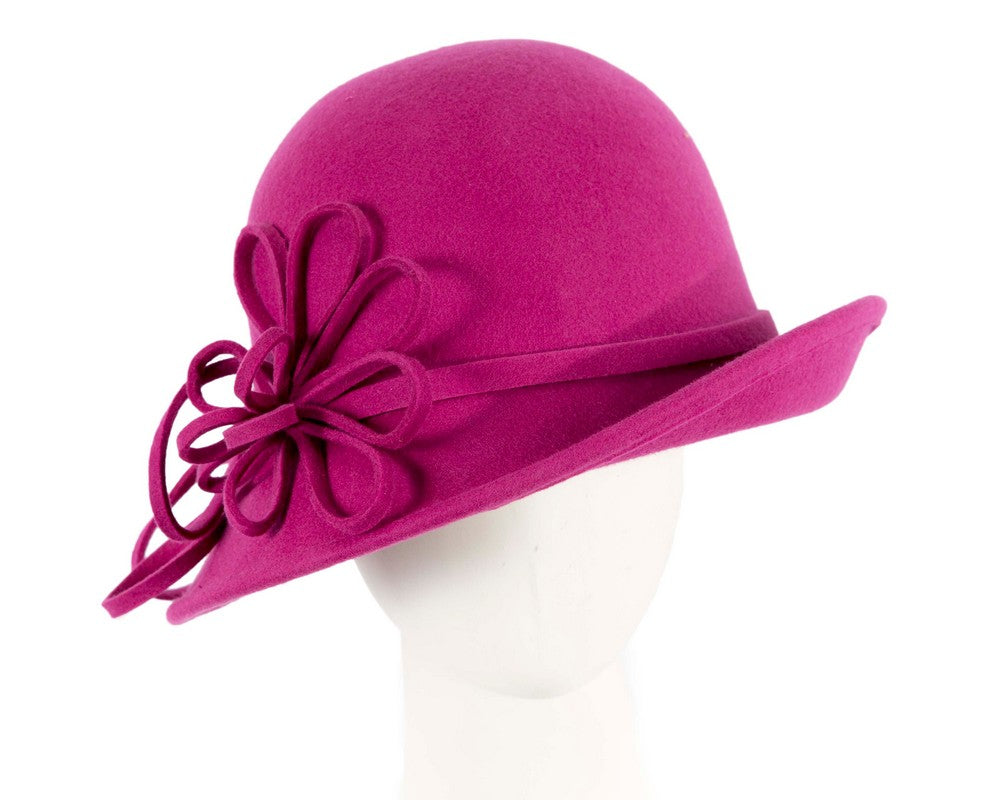 Fuchsia felt winter hat with flower by Max Alexander-0