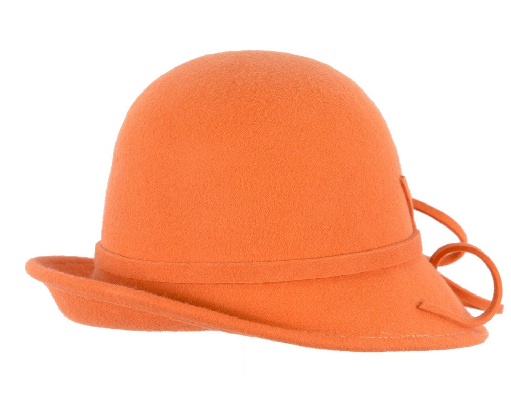 Orange felt winter hat with flower by Max Alexander-4