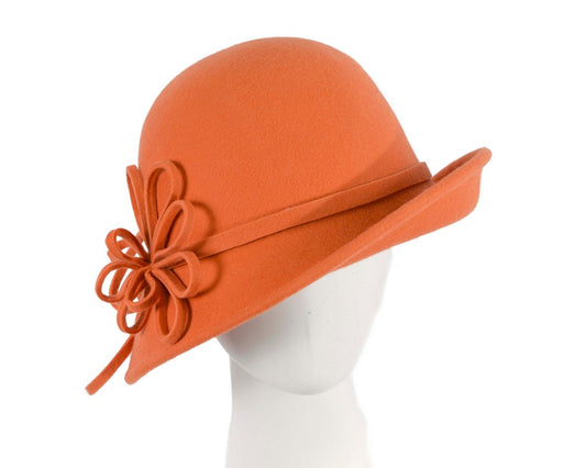 Orange felt winter hat with flower by Max Alexander-0