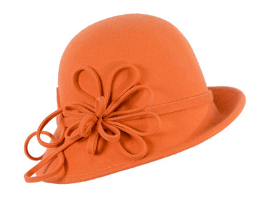 Orange felt winter hat with flower by Max Alexander-1
