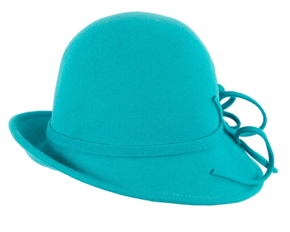 Turquoise felt winter hat with flower by Max Alexander-4