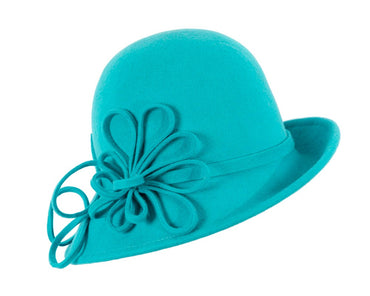 Turquoise felt winter hat with flower by Max Alexander-1
