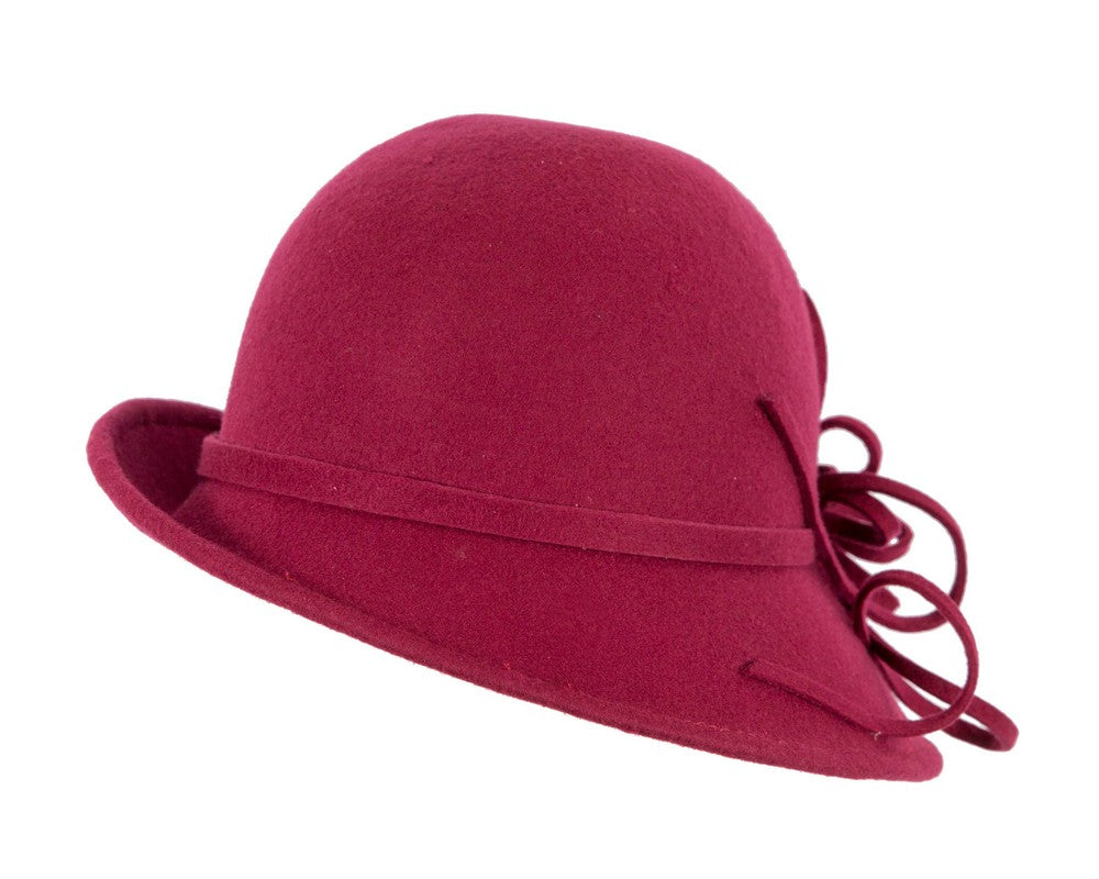 Burgundy felt winter hat with flower by Max Alexander J439-4
