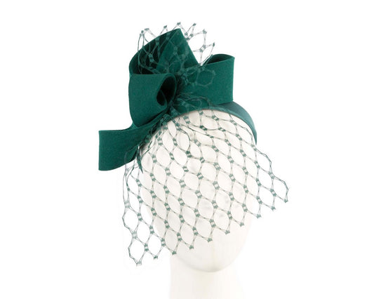 Green felt fascinator with face veil-0