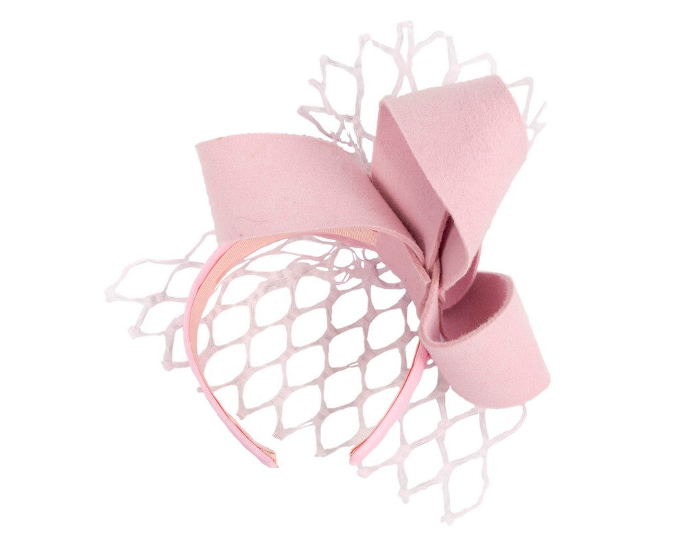 Pink felt fascinator with face veil-3