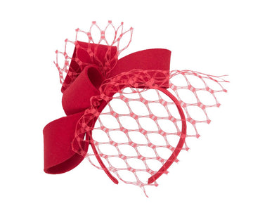 Red felt fascinator with face veil