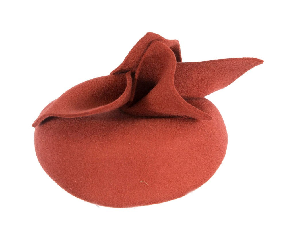 Rust orange felt winter racing pillbox fascinator