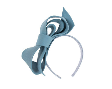 Petrol blue felt bow fascinator by Max Alexander
