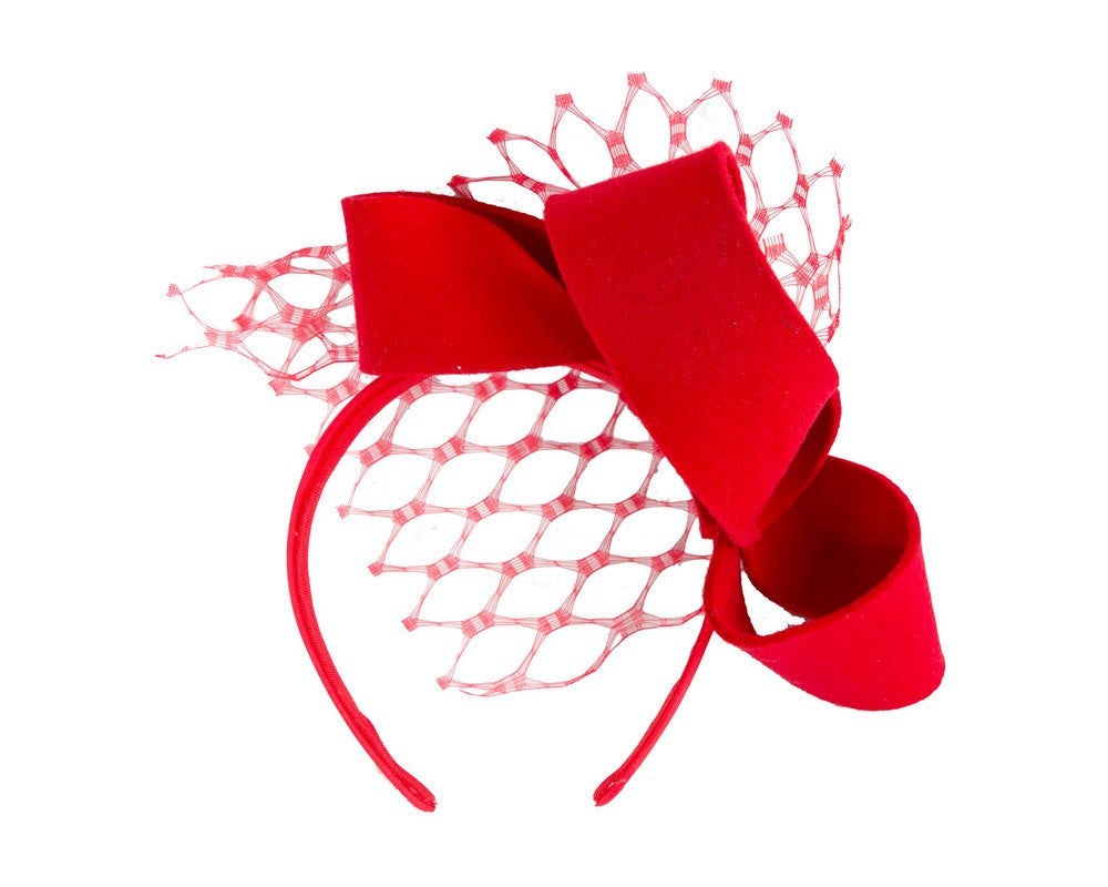 Red felt fascinator with face veil