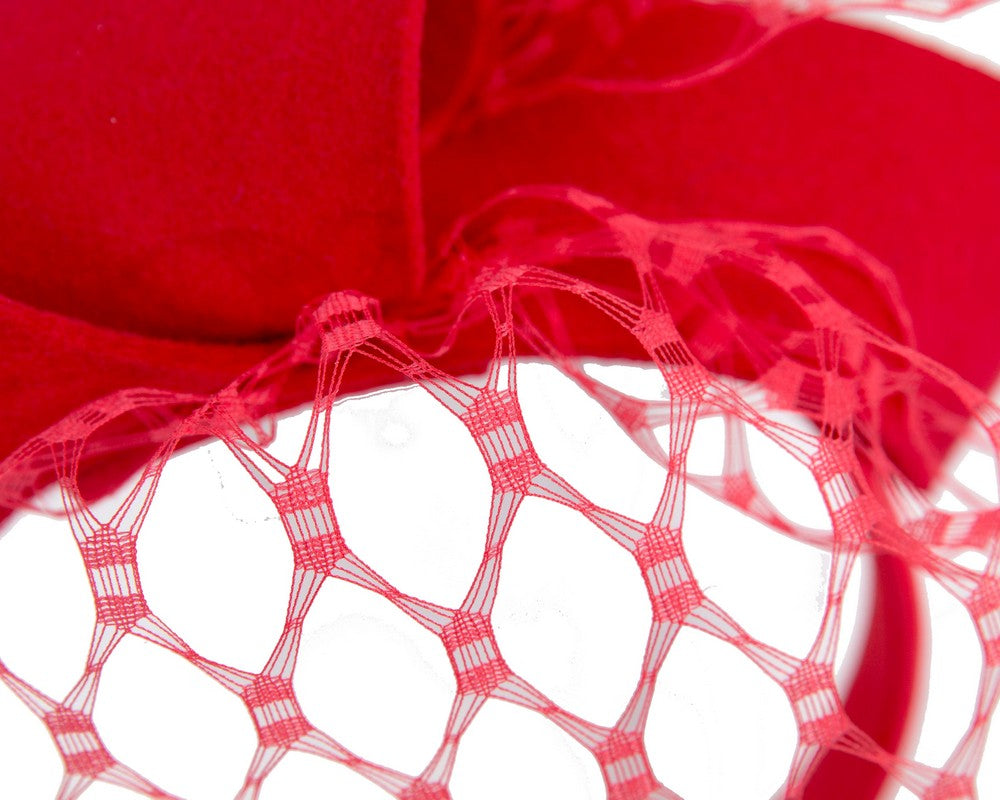 Red felt fascinator with face veil