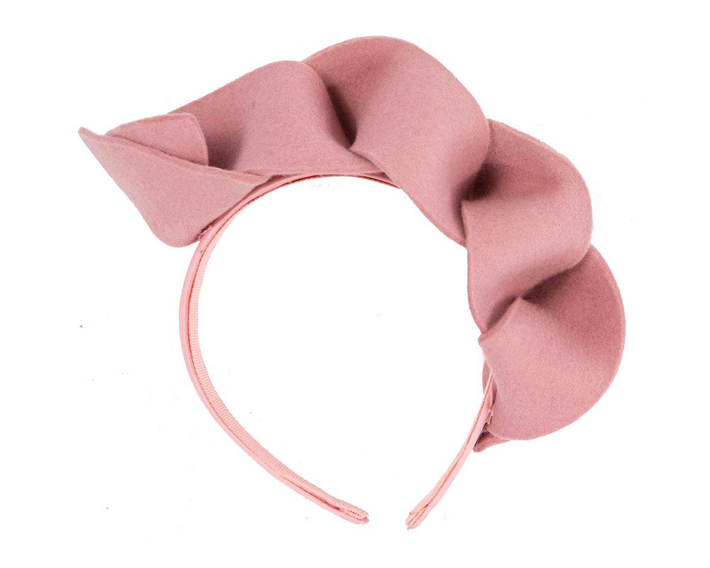 Twisted dusty pink felt winter racing fascinator by Max Alexander