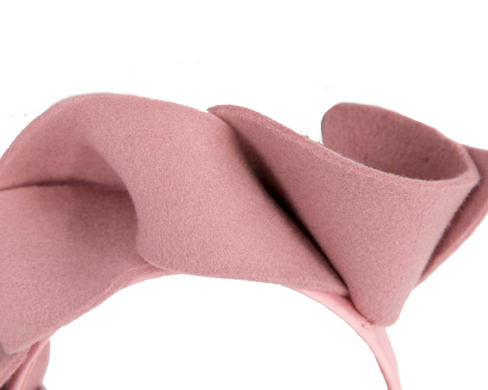 Twisted dusty pink felt winter racing fascinator by Max Alexander