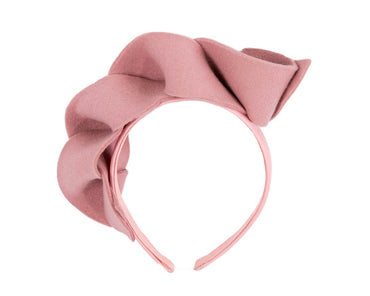 Twisted dusty pink felt winter racing fascinator by Max Alexander