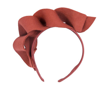 Twisted orange felt winter racing fascinator by Max Alexander