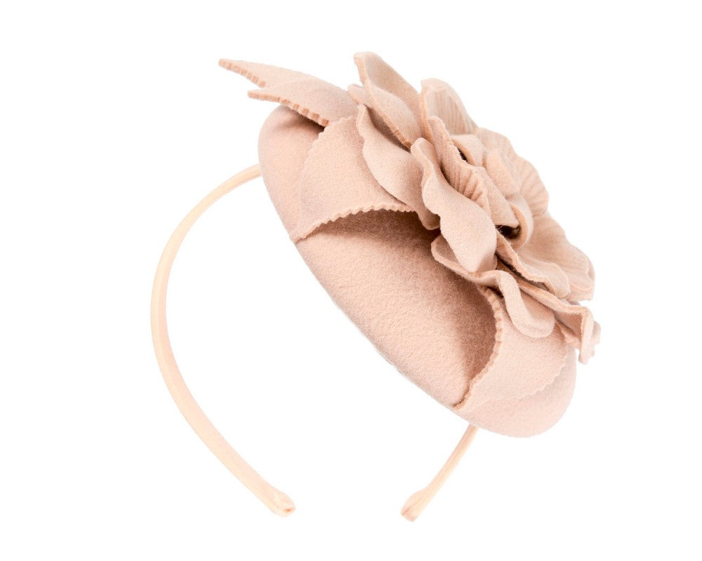 Beige winter pillbox fascinator by Max Alexander
