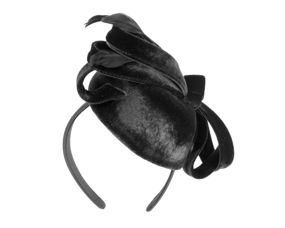 Black velvet pillbox winter fascinator-5