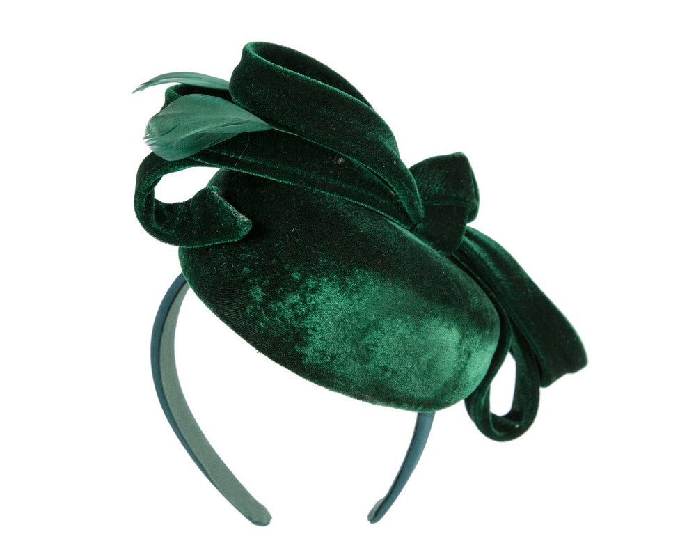 Green velvet pillbox winter fascinator