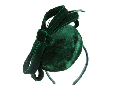 Green velvet pillbox winter fascinator