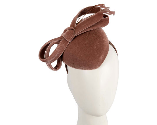 Taupe velvet pillbox winter fascinator