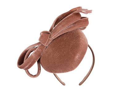 Taupe velvet pillbox winter fascinator