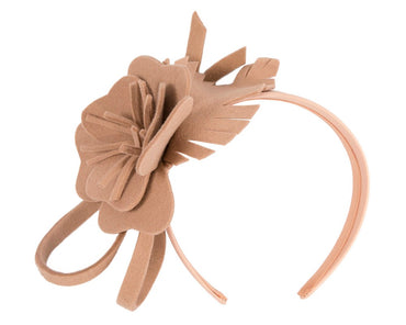Beige felt flower winter fascinator by Max Alexander-1