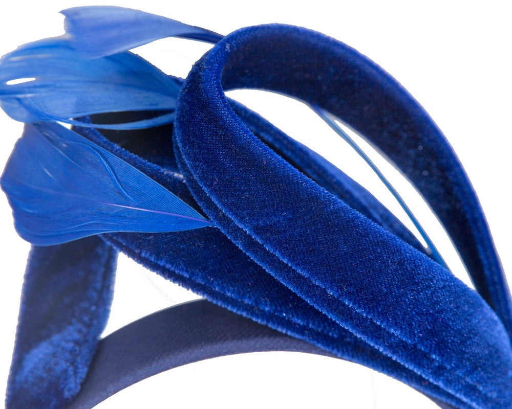 Royal blue velvet bow racing fascinator by Max Alexander