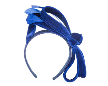 Royal blue velvet bow racing fascinator by Max Alexander