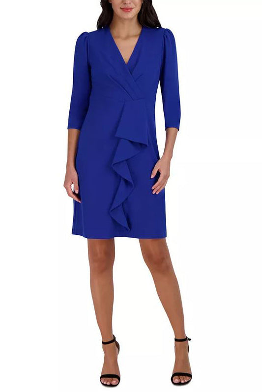 Julia Jordan Pleated Ruffled-Front Sheath Dress-0