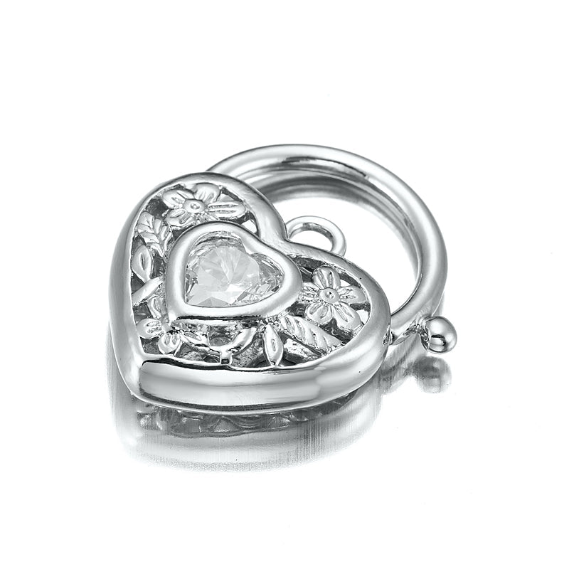 925 Sterling Silver Plated Simulated Diamond Filigree Heart Locket - USA Made-1