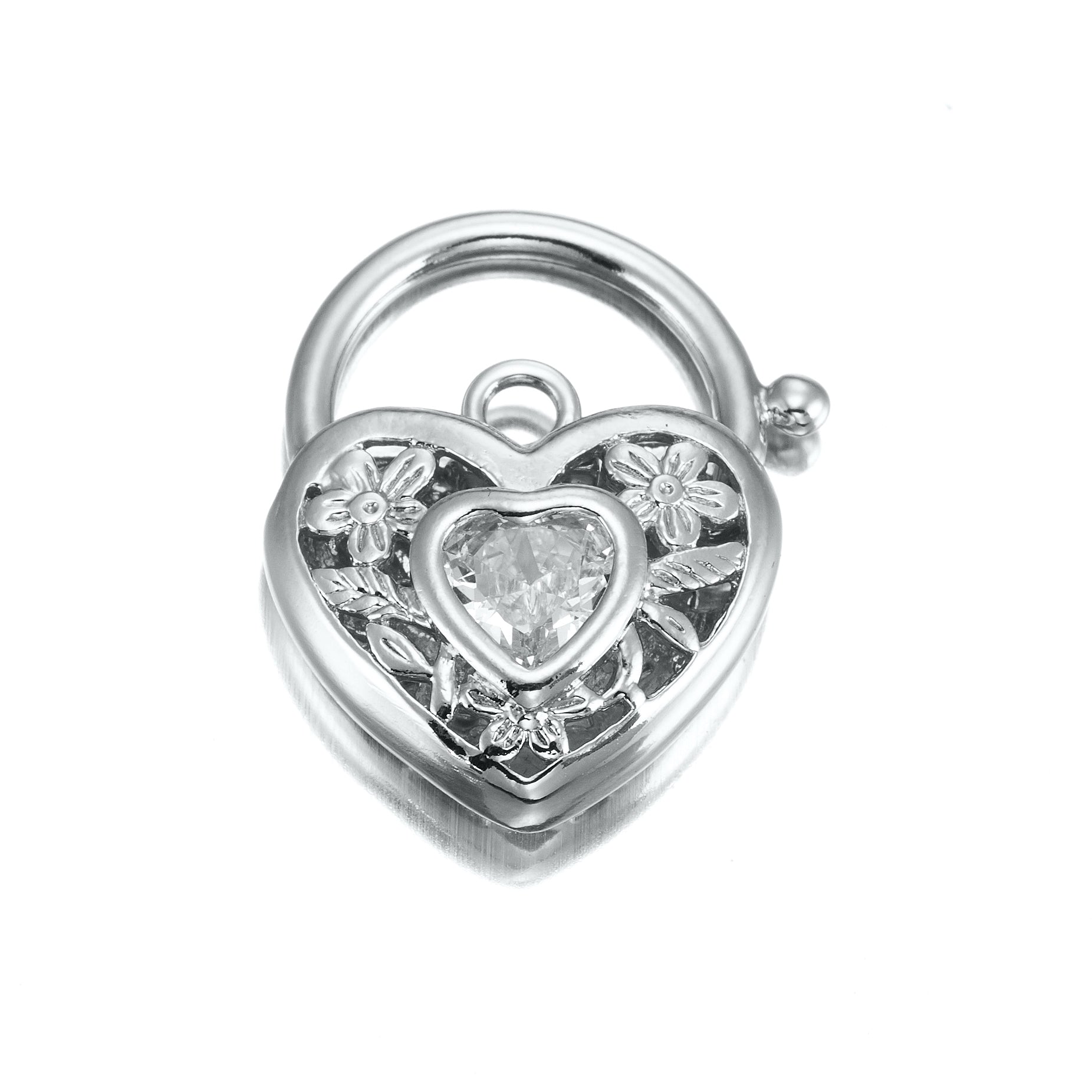 925 Sterling Silver Plated Simulated Diamond Filigree Heart Locket - USA Made-0
