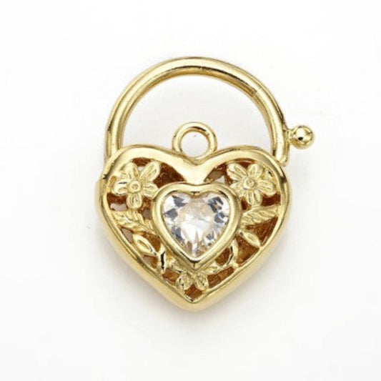 18ct Heavy Yellow Gold Plated Simulated Diamond Filigree Heart Locket - USA Made-0